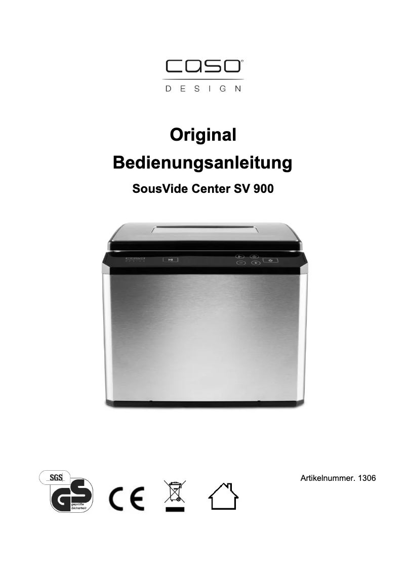 Page 1 of the manual User Manual Caso SousVide Center SV900