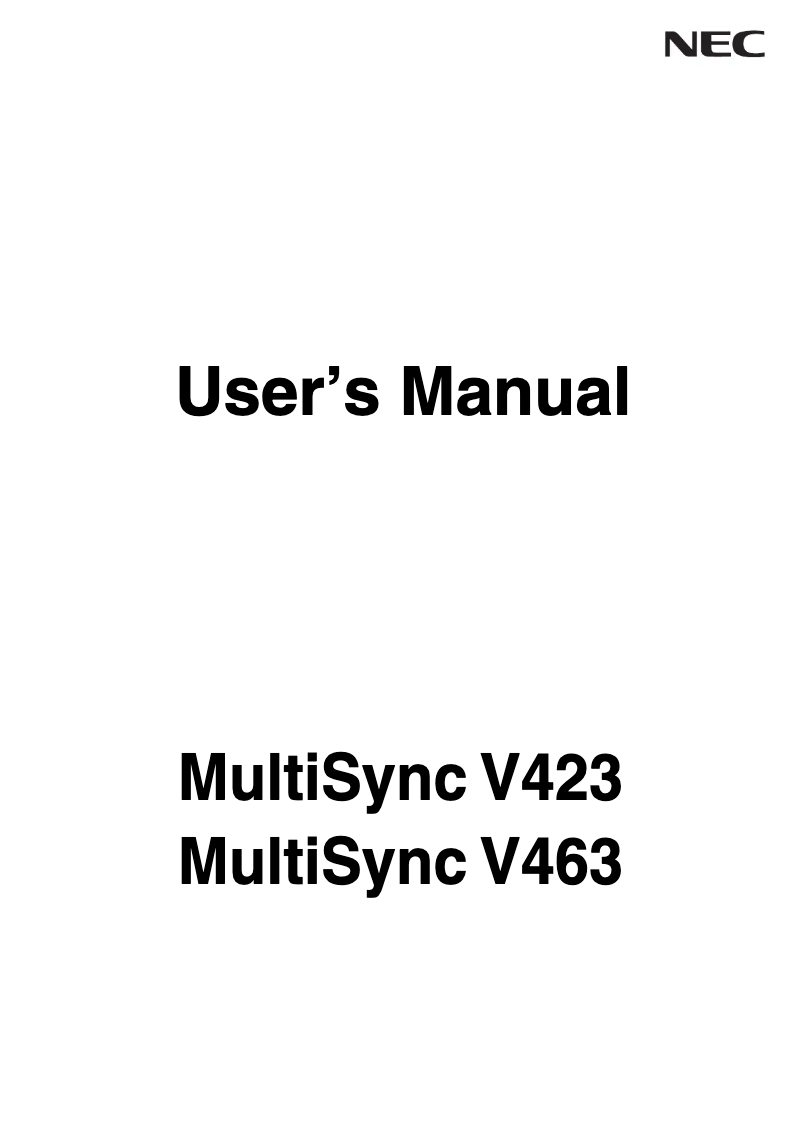 First page image of the manual for MultiSync V423-AVT