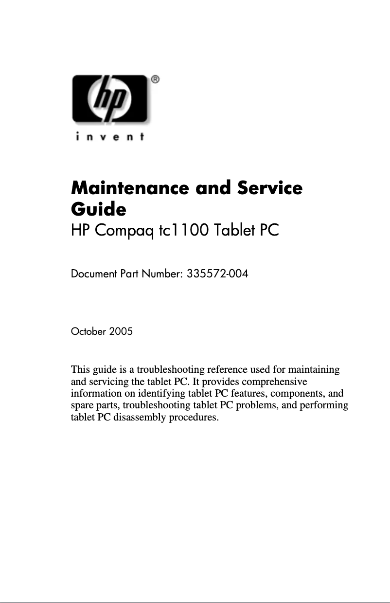 First page image of the manual for Compaq TC1000