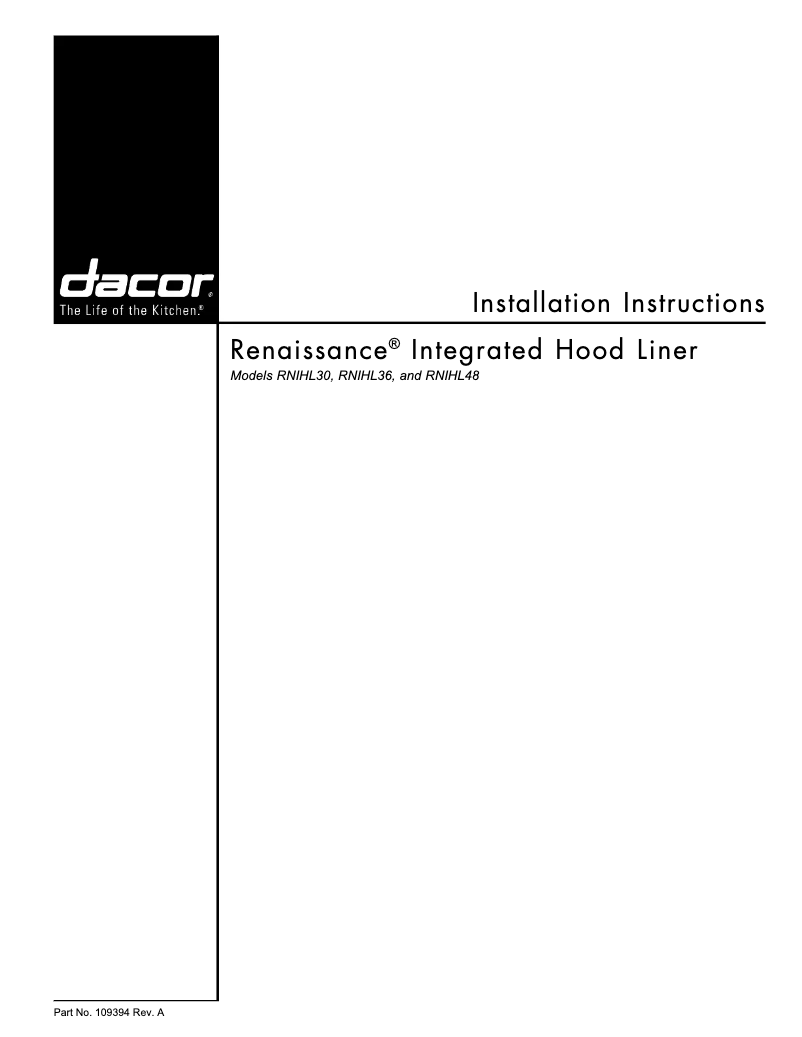 Page 1 of the manual Installation Guide Dacor RNIHL48