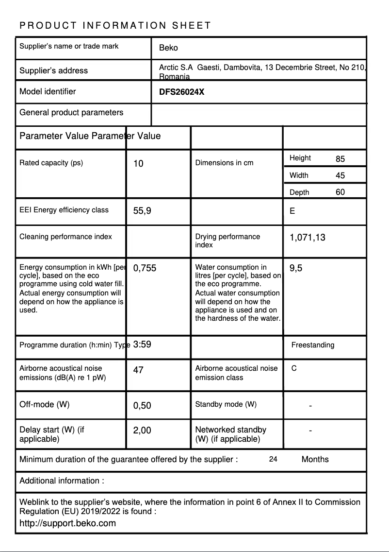 First page image of the manual for DFS26024X