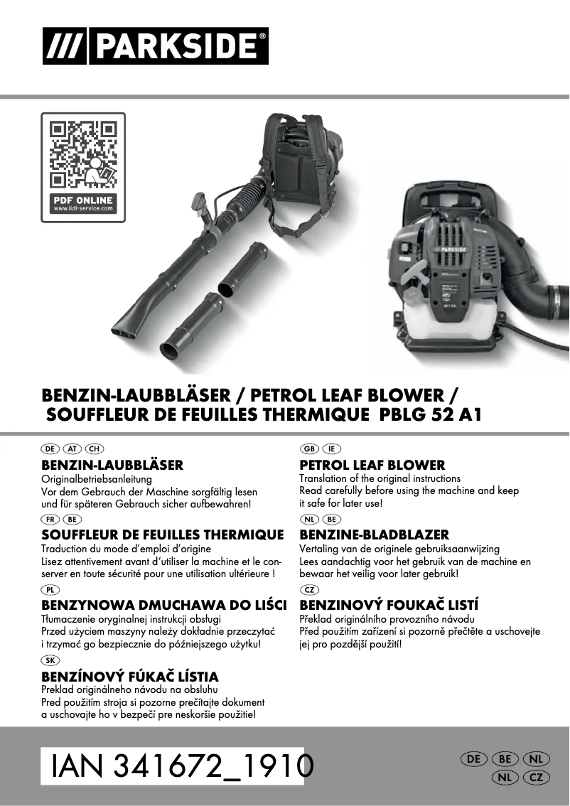 First page image of the manual for PBLG 52 A1