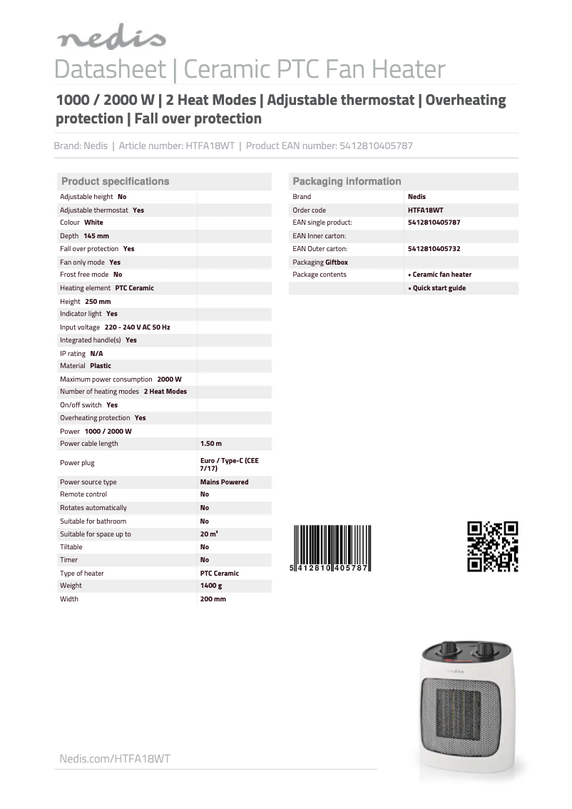 First page image of the manual for HTFA18WT