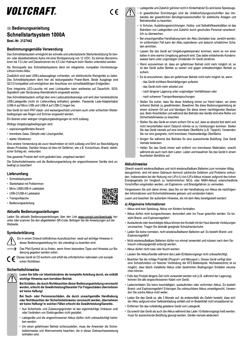 Page 1 of the manual User Manual Voltcraft Quick Start System 1000A