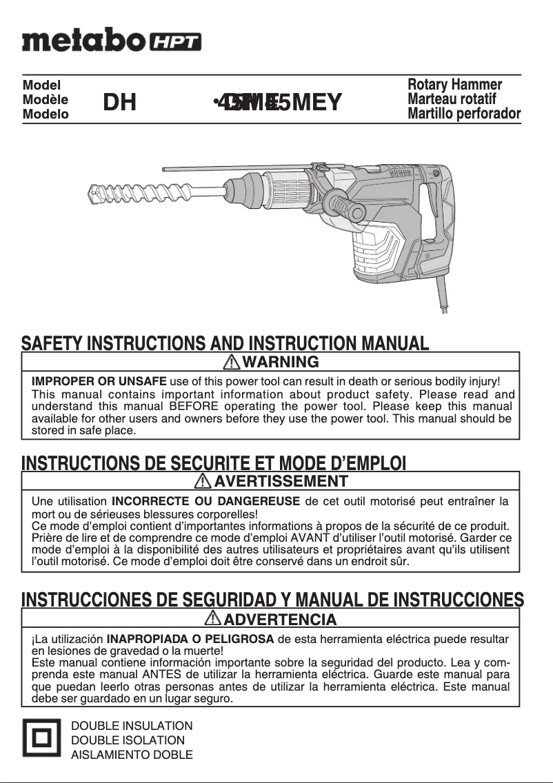 Page 1 of the manual User Manual HiKOKI DH45ME