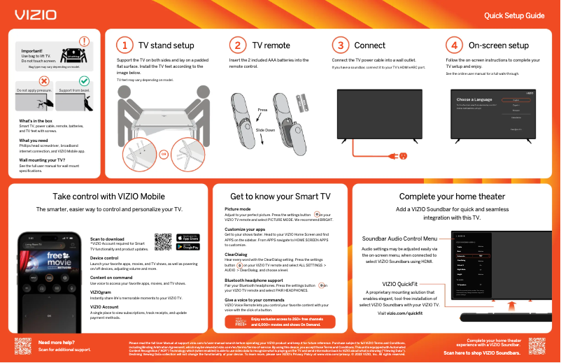 Page 1 of the manual Quick Start Guide VIZIO V4K86C-0804