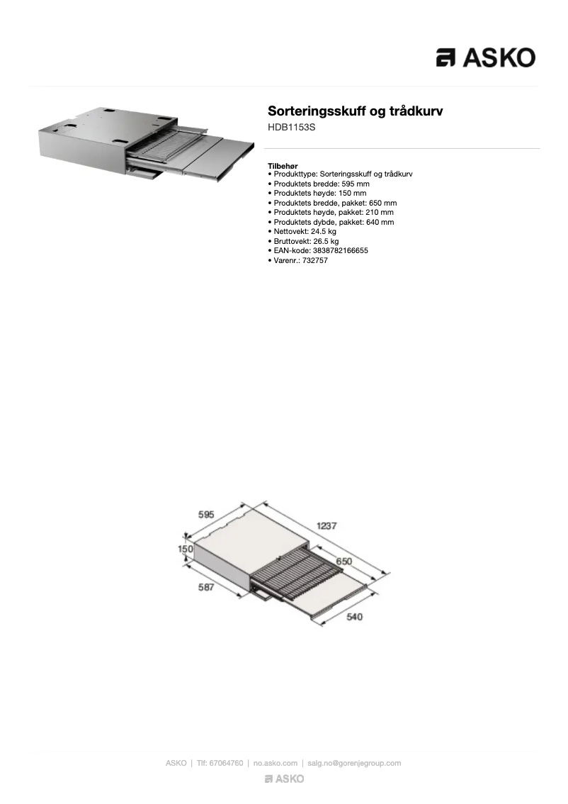 Page 1 of the manual User Manual Asko HDB1153S