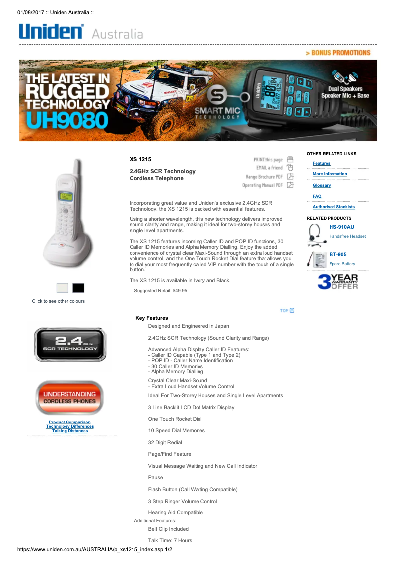 Page 1 of the manual User Manual Uniden XS 1215