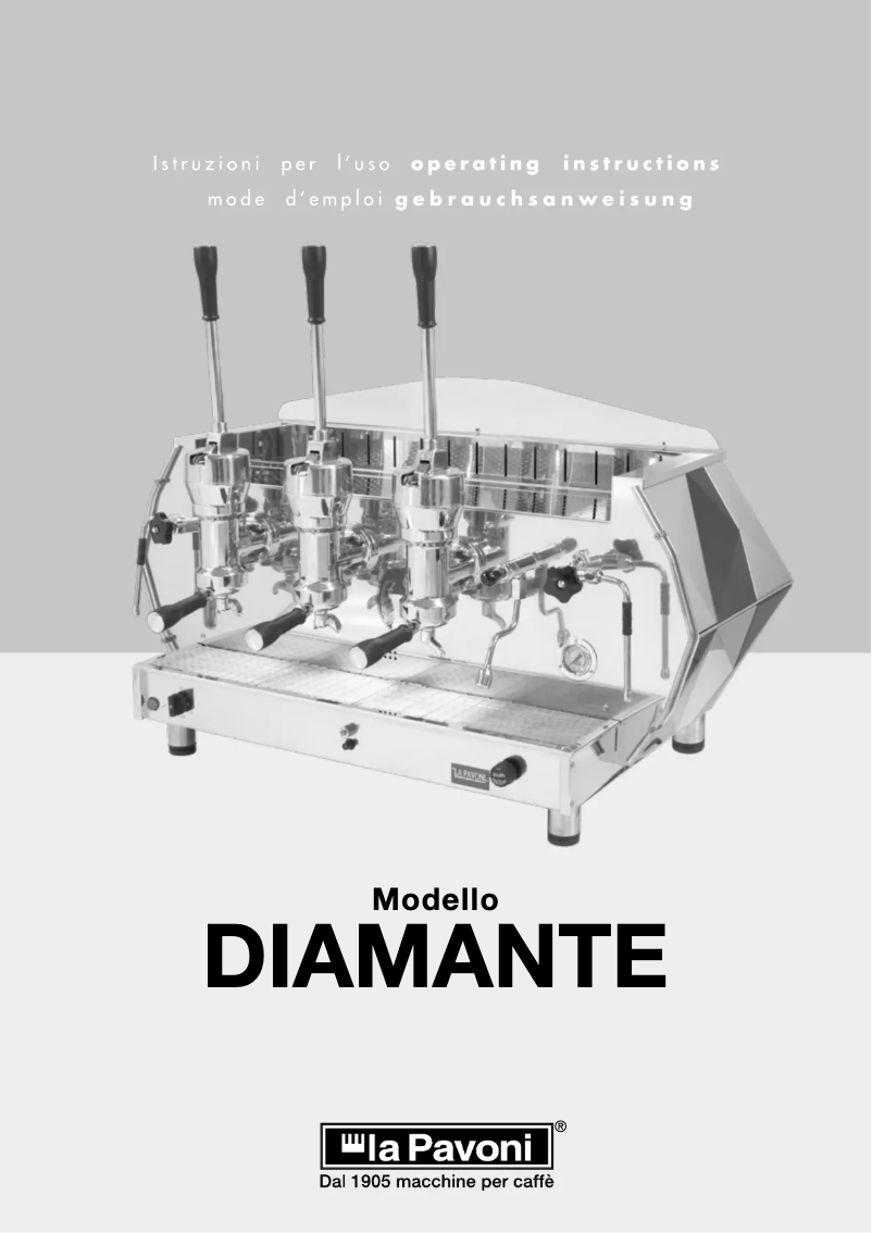 Page 1 of the manual User Manual la Pavoni Diamante E61 Manual 2 Groups
