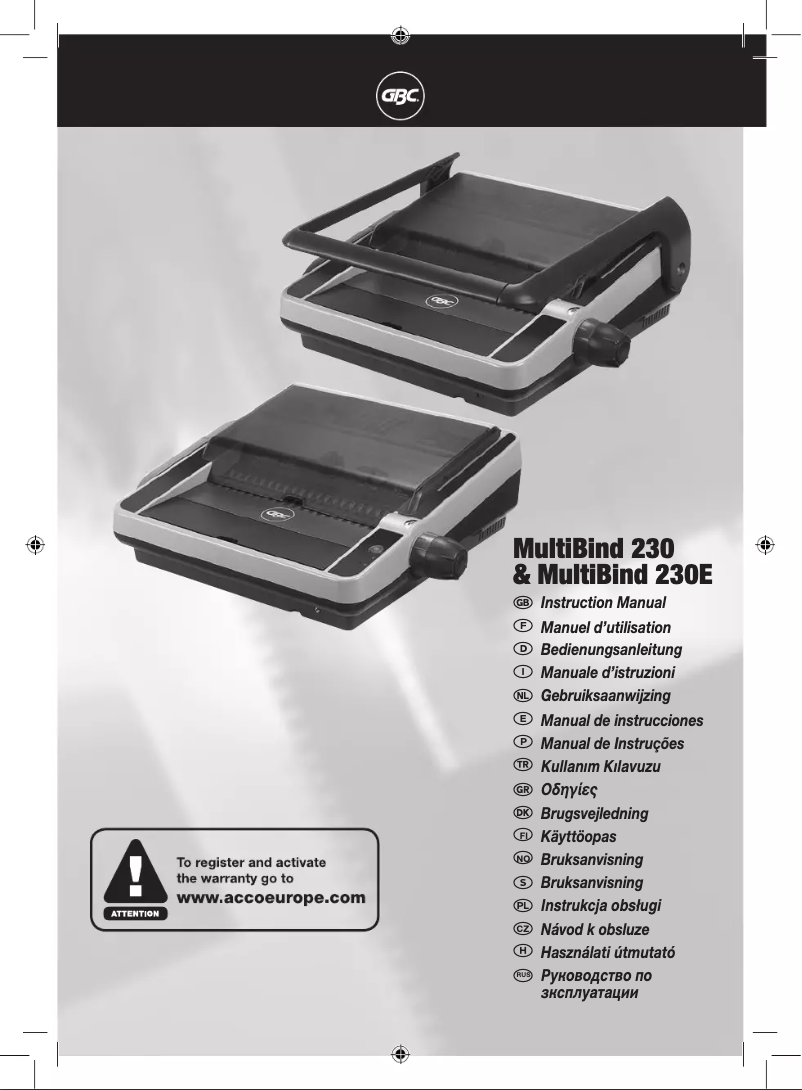 Page 1 of the manual User Manual GBC MultiBind 230E