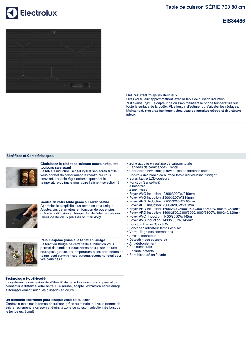 Page 1 of the manual Technical Sheet Electrolux EIS84486