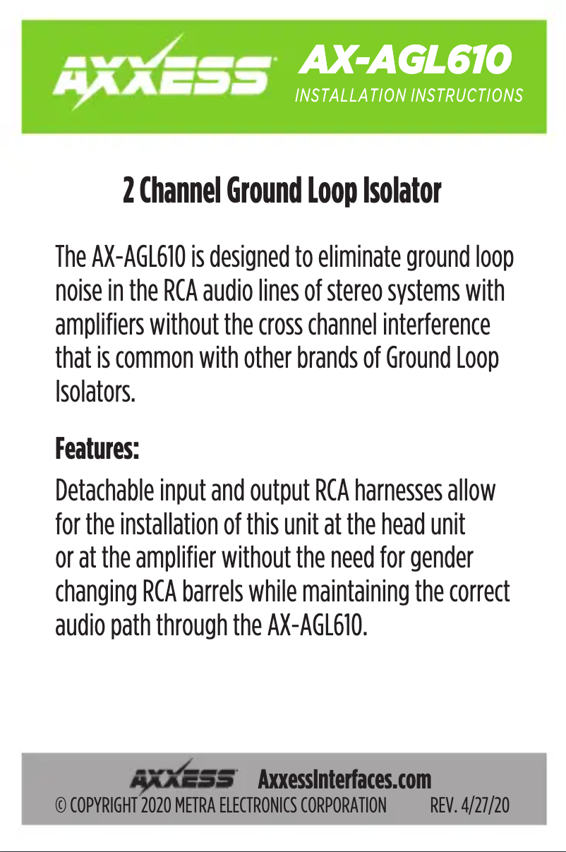 First page image of the manual for AX-AGL610