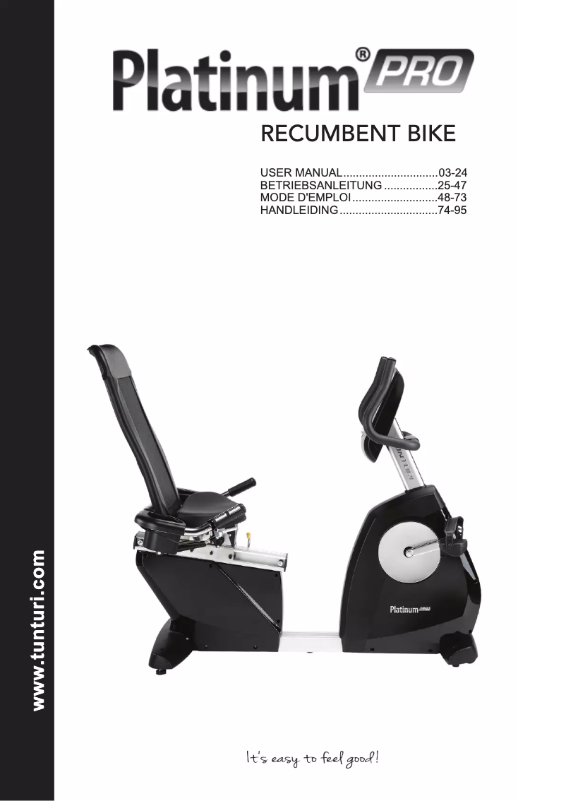 Page 1 de la notice Manuel utilisateur Tunturi Platinum Pro Recumbent Bike