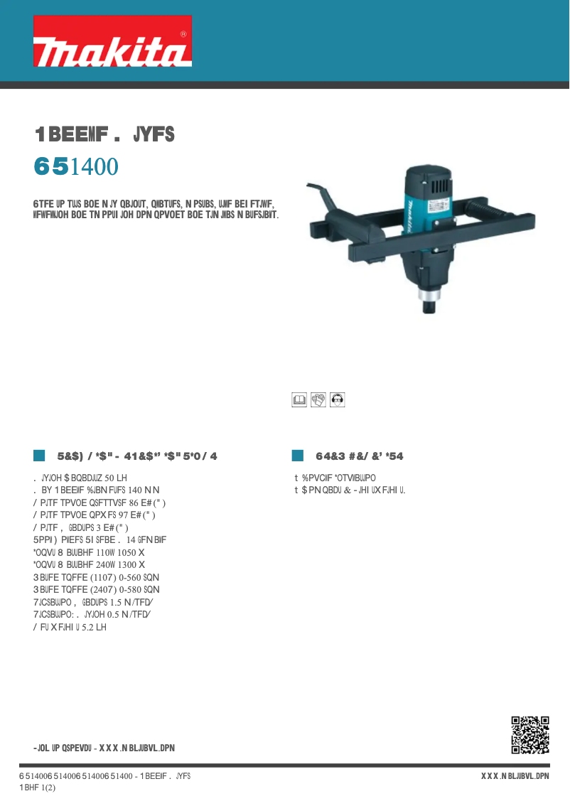 Page 1 of the manual Technical Sheet Makita UT1400