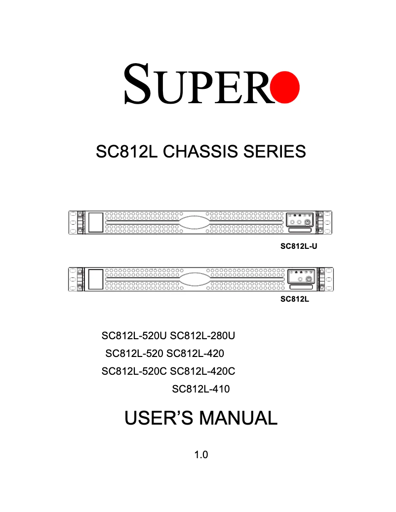First page image of the manual for SuperChassis SC812L-520CB