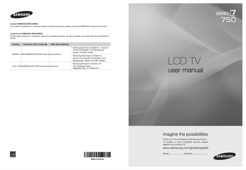 Page 1 of the manual User Manual Samsung LN46A750R1F