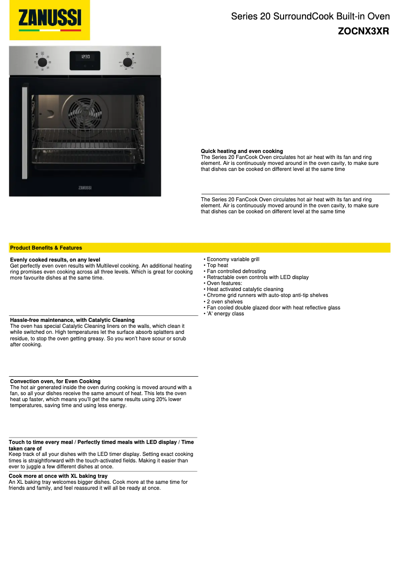 Page 1 of the manual Technical Sheet Zanussi ZOCNX3XR