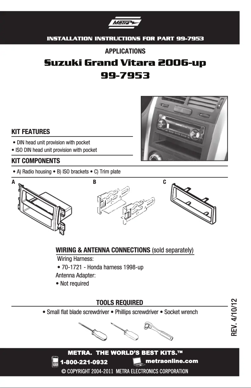 Page 1 de la notice Manuel utilisateur Metra 99-7953