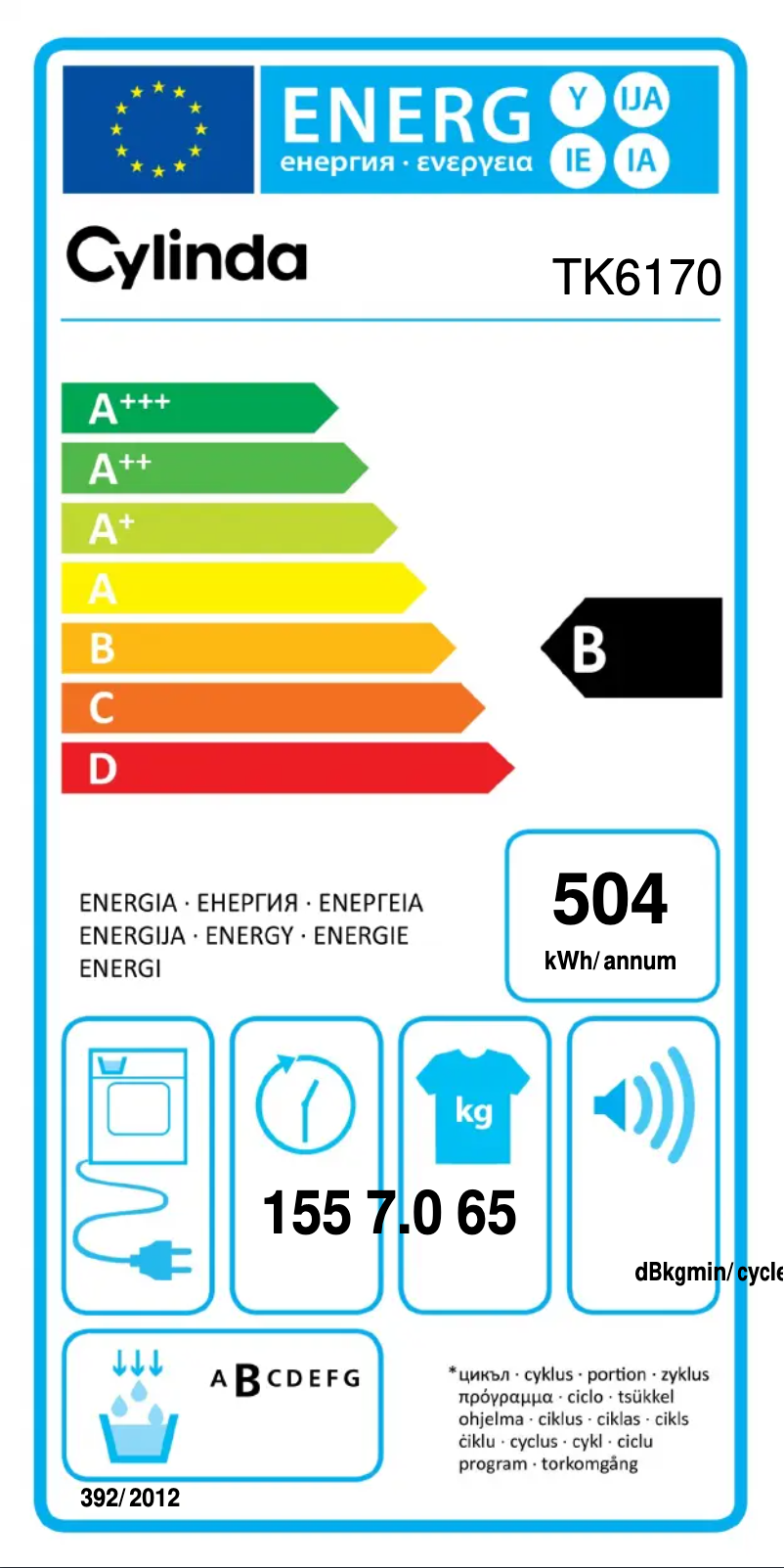 Page 1 of the manual Energy Label Cylinda TK6170