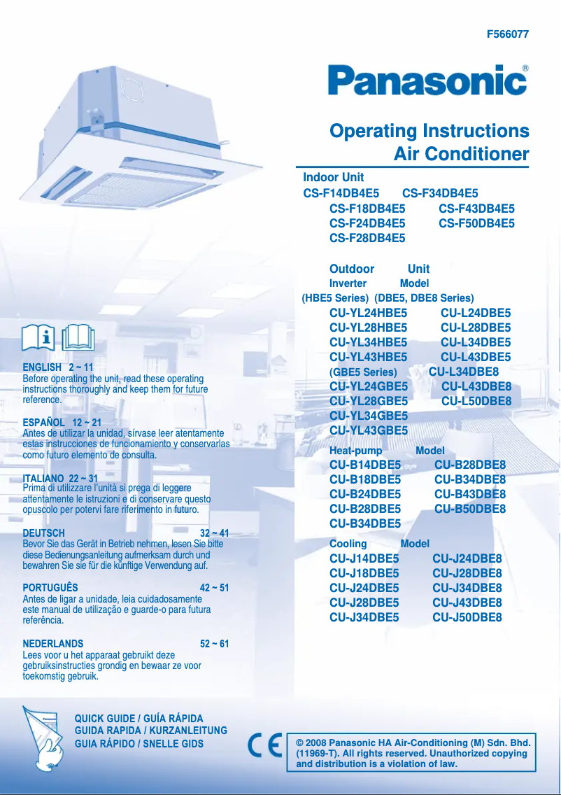 Page 1 of the manual User Manual Panasonic CU-B14DBE5