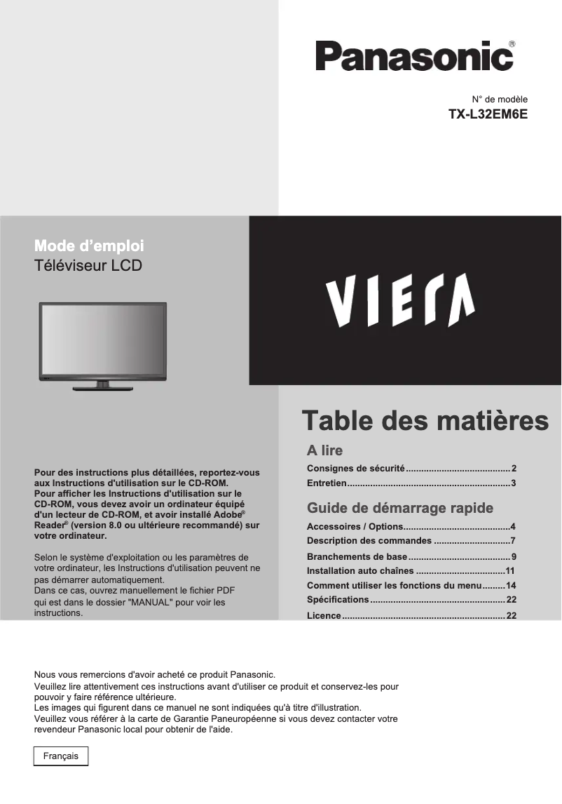 First page image of the manual for TX-L32EM6