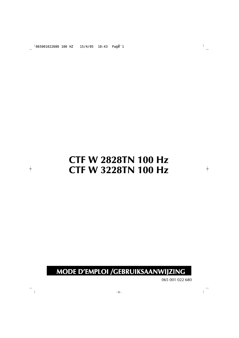 First page image of the manual for CTFW2828TN 100Hz