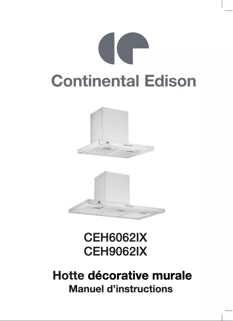 Page 1 of the manual User Manual Continental Edison CEH9062IX