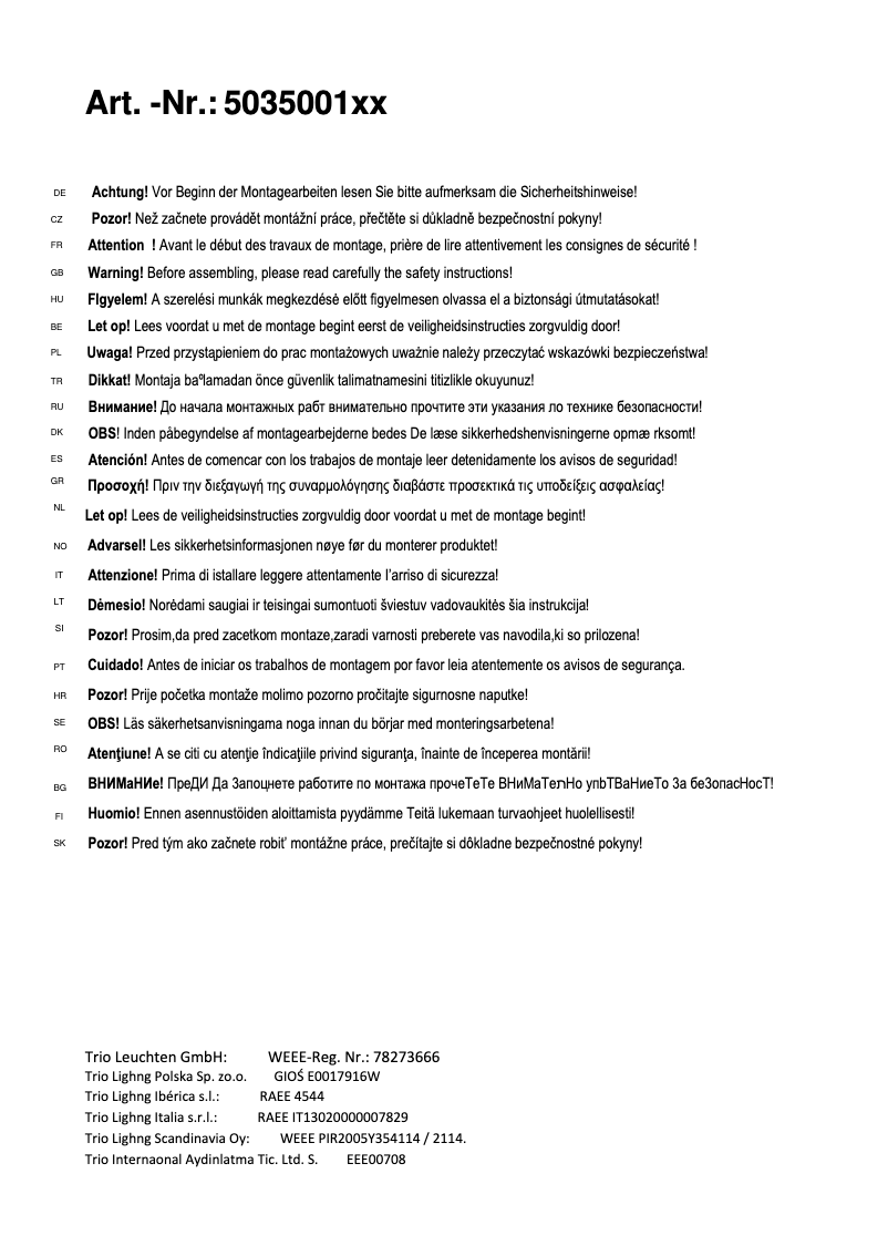 First page image of the manual for Linda 503500104