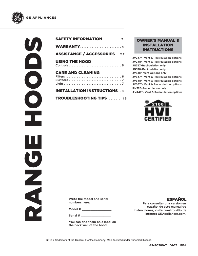 First page image of the manual for RN328HSA