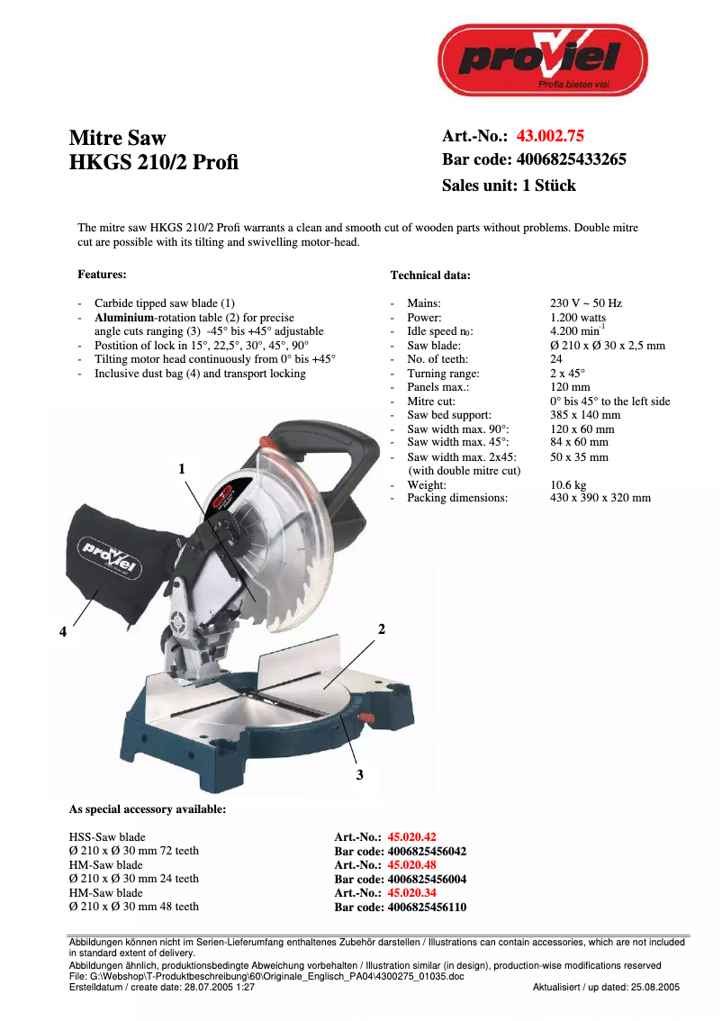 First page image of the manual for HKGS 210/2 Profi