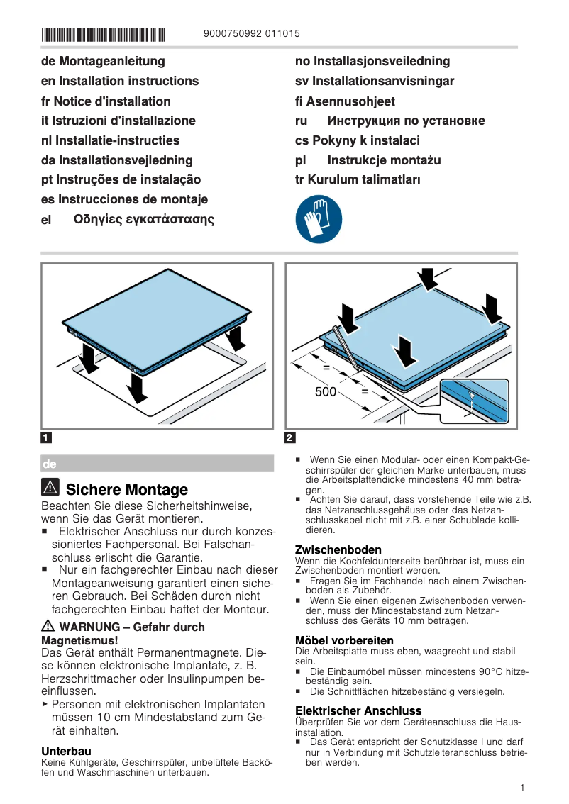 Page 1 of the manual Installation Guide Siemens iQ300 ET645FNN1E