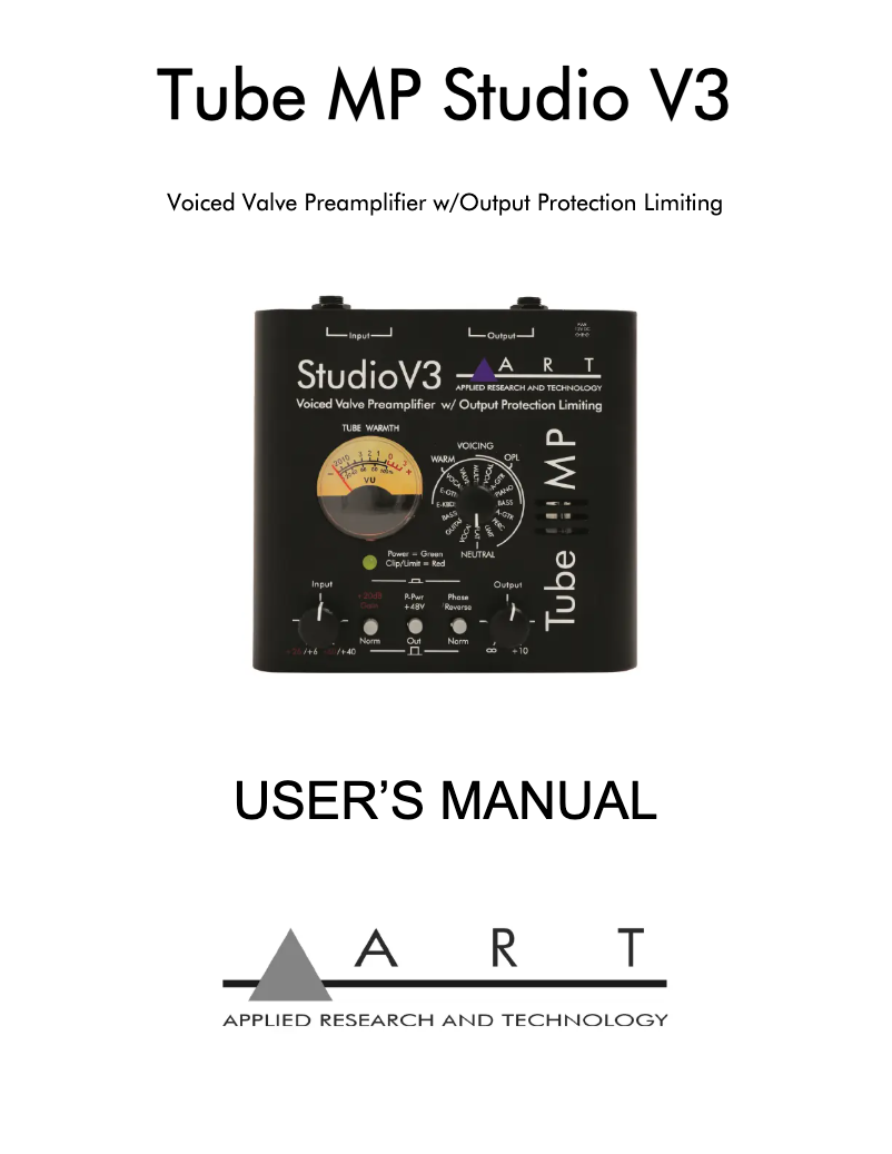 First page image of the manual for Tube MP Studio V3