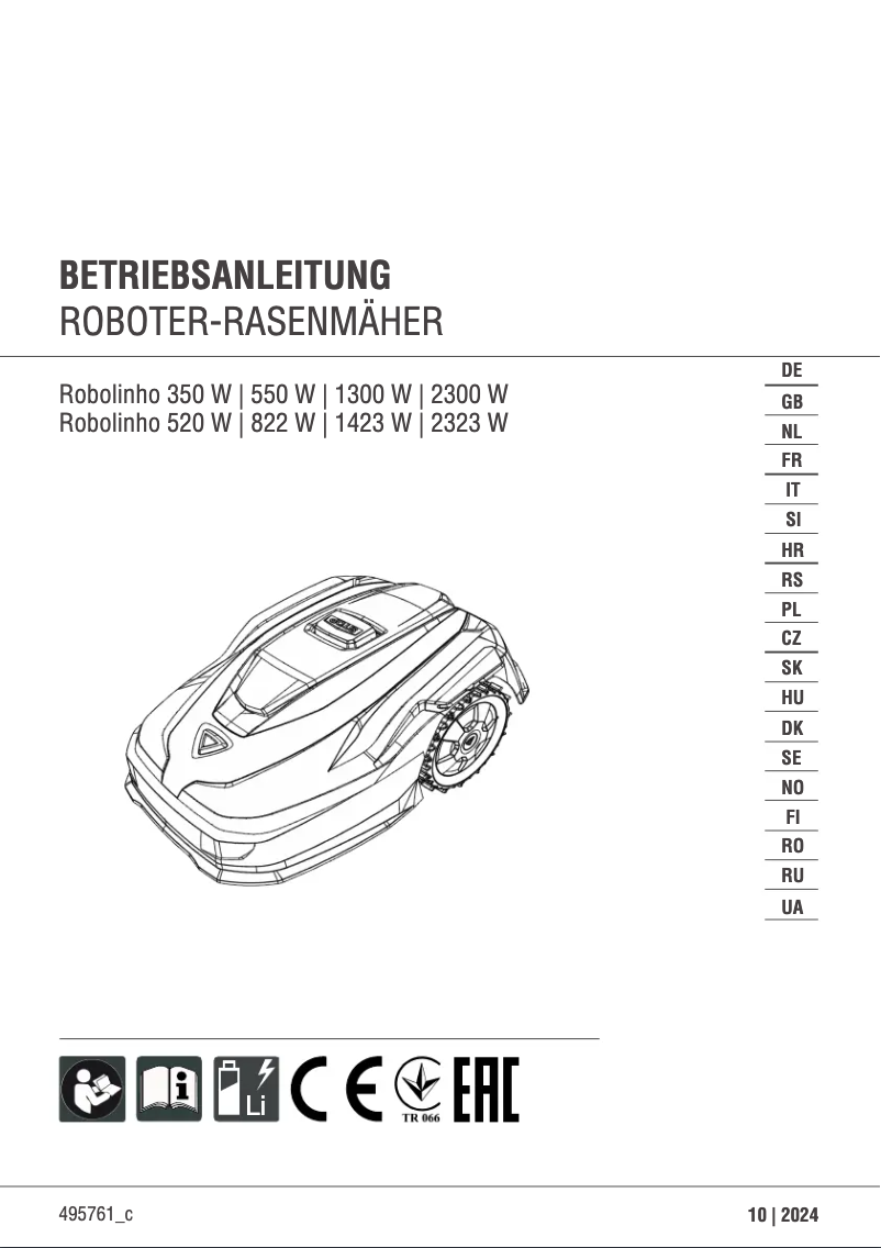 First page image of the manual for Robolinho 1423 W