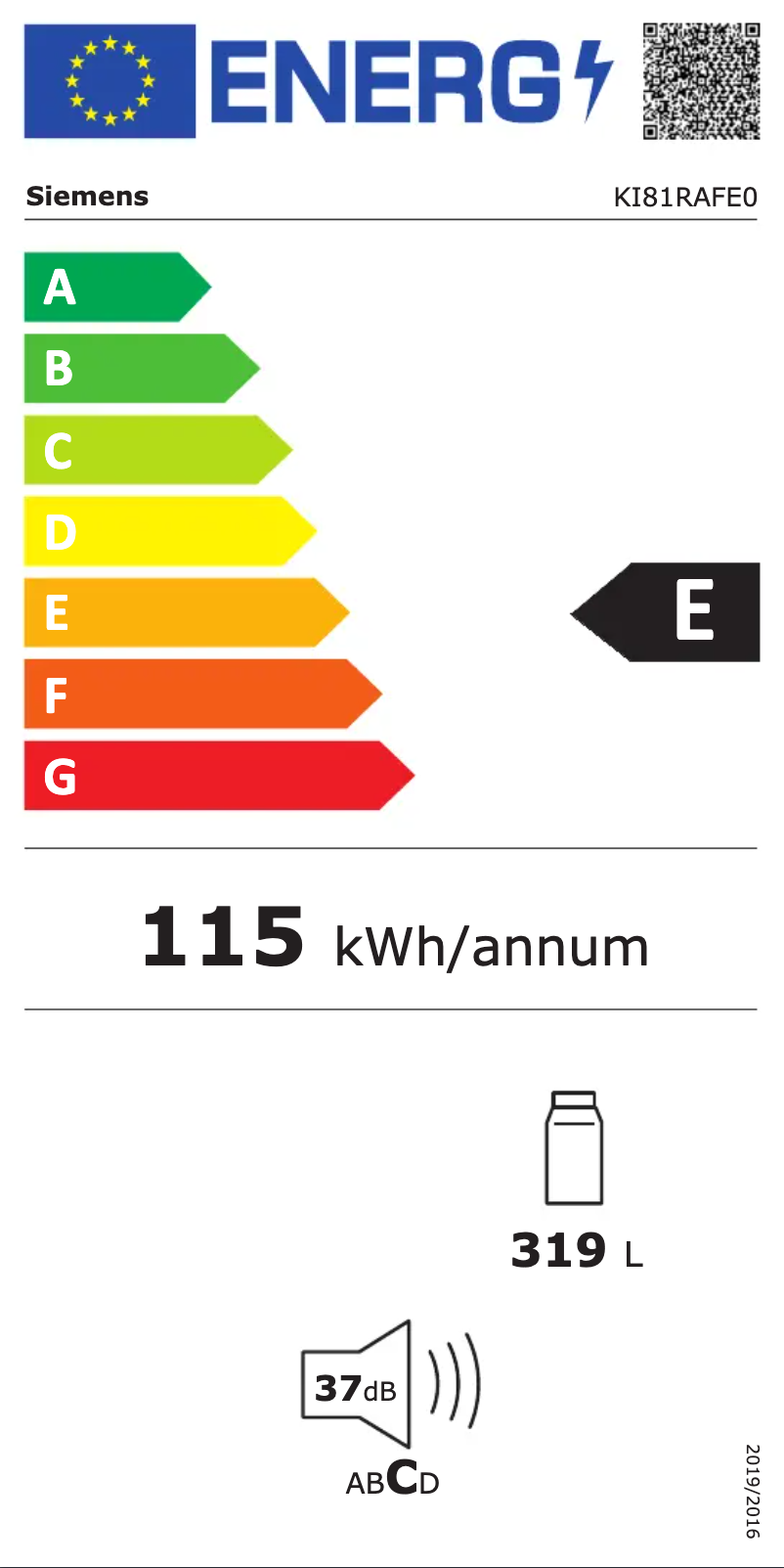 Page 1 of the manual Energy Label Siemens KI81RAFE0