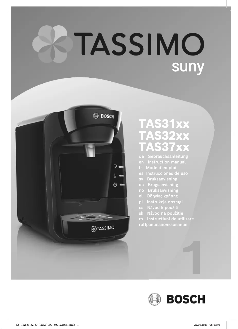 Page 1 of the manual User Manual Bosch Tassimo Suny TAS3208