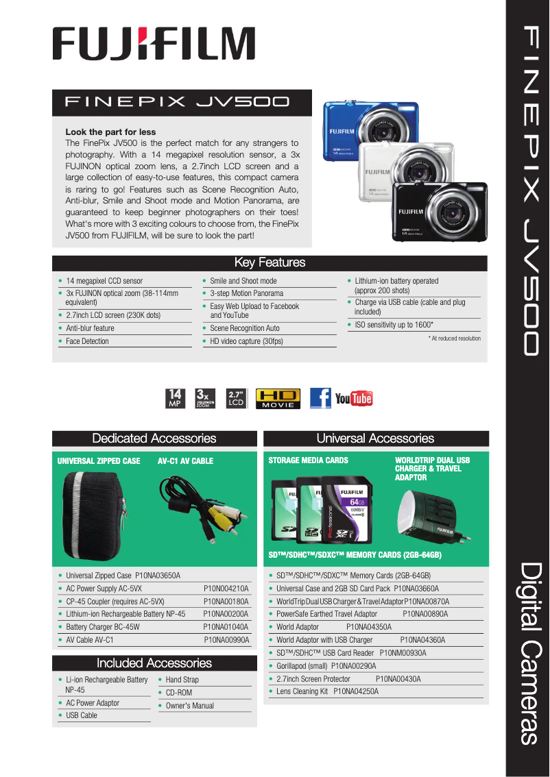 Page 1 de la notice Manuel utilisateur Fujifilm FinePix JV500