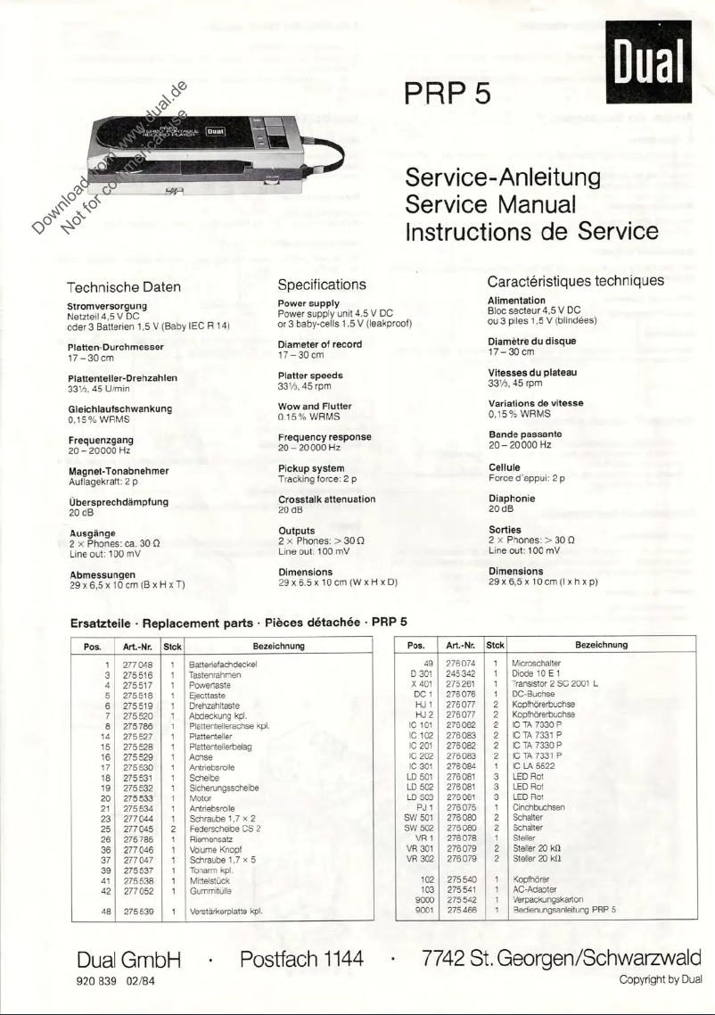 First page image of the manual for PRP 5