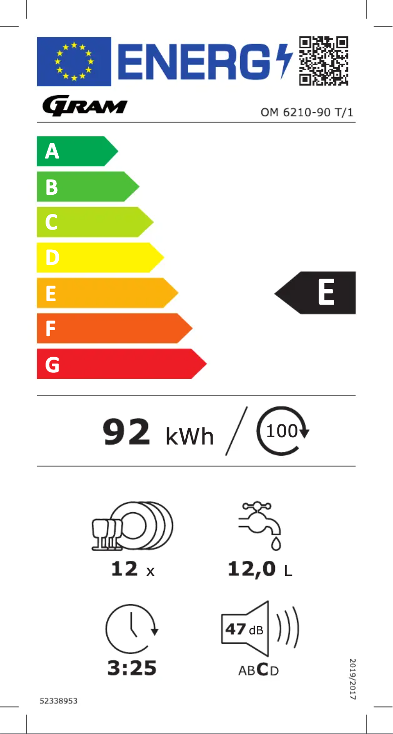 Page 1 of the manual Energy Label Gram OM 6210-90 T/1