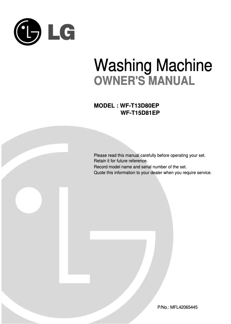 Page 1 of the manual User Manual LG WFT11D80HP