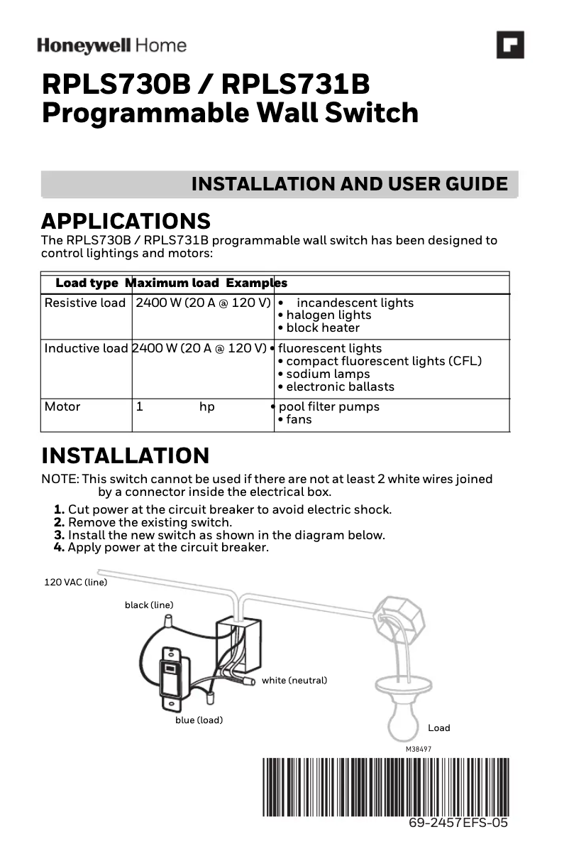 First page image of the manual for RPLS730B1000