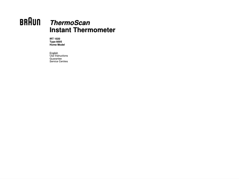 First page image of the manual for ThermoScan IRT 1020