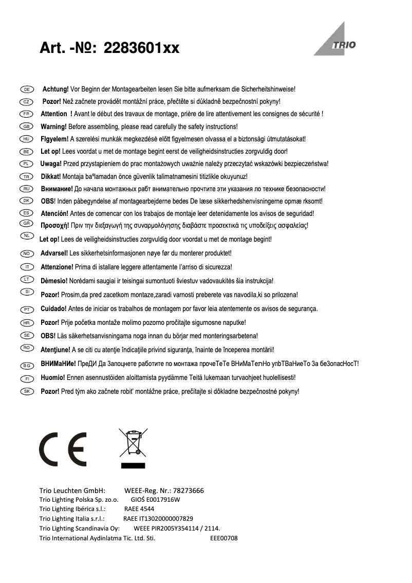 Page 1 of the manual User Manual Trio Lighting Muga 228360142