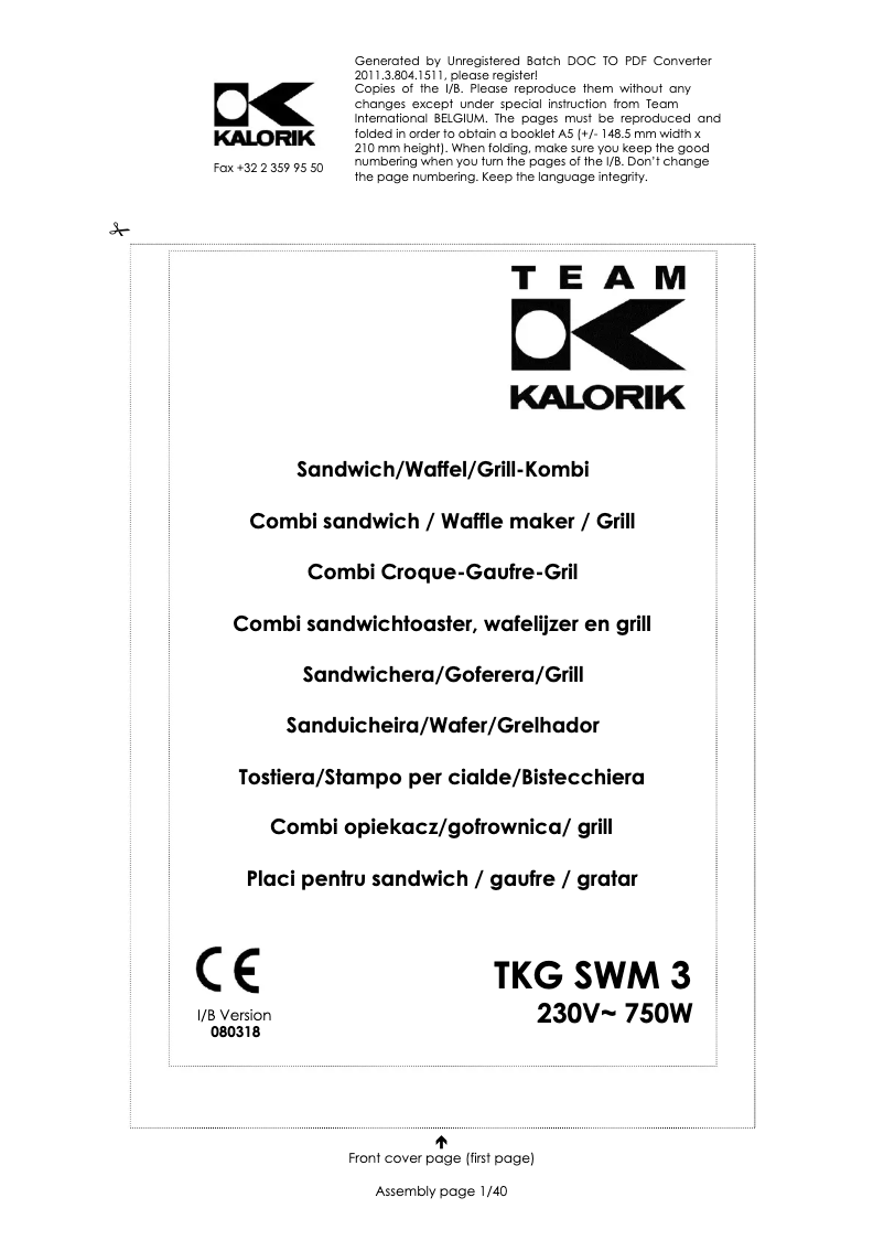 Page 1 of the manual User Manual Kalorik TKG SWM 3