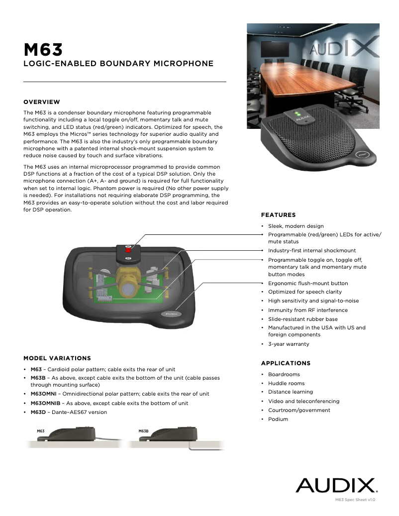 Page 1 of the manual Technical Sheet Audix M63