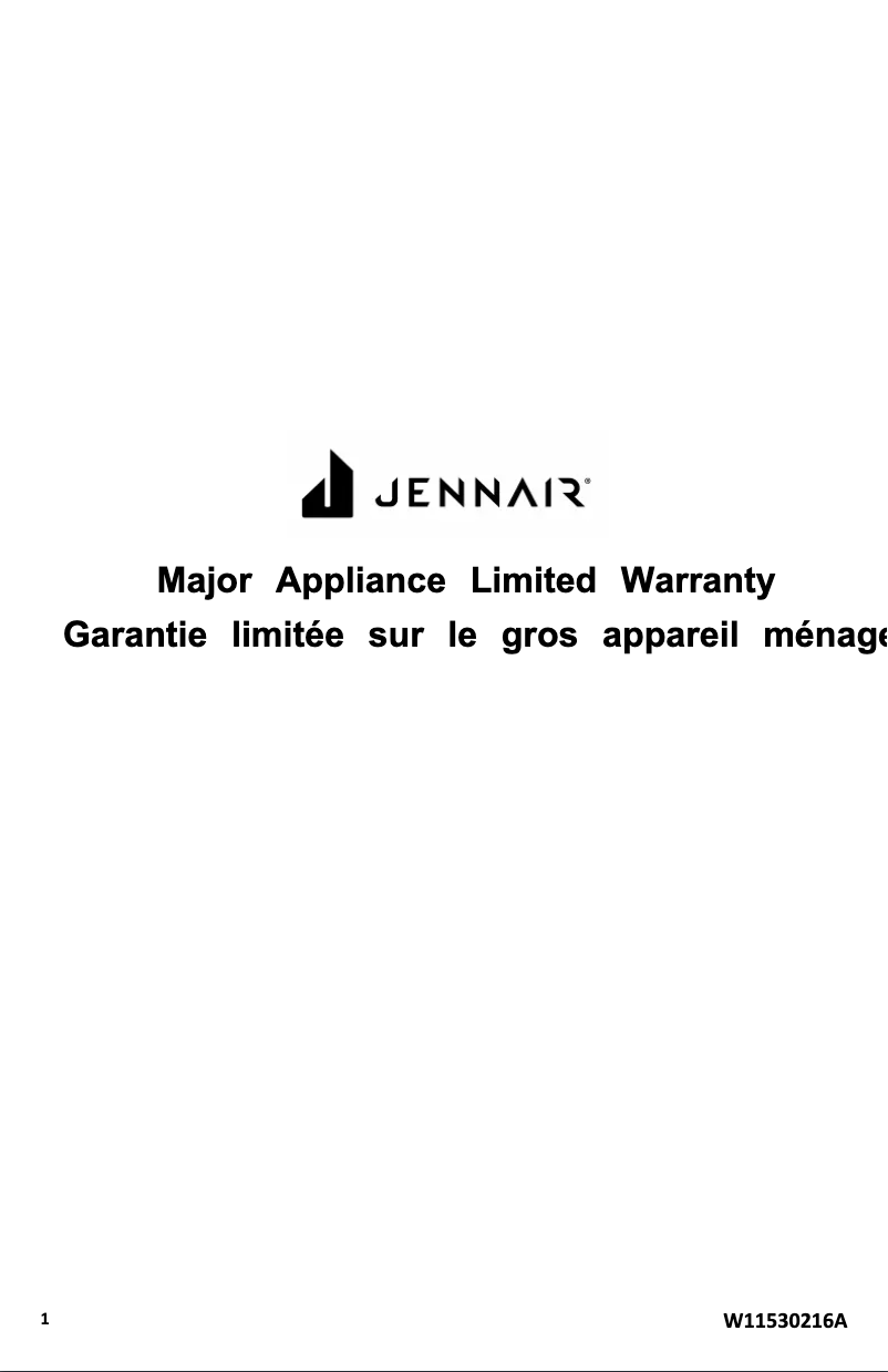 Page 1 of the manual Warranty Information JennAir JBZFL30IGX