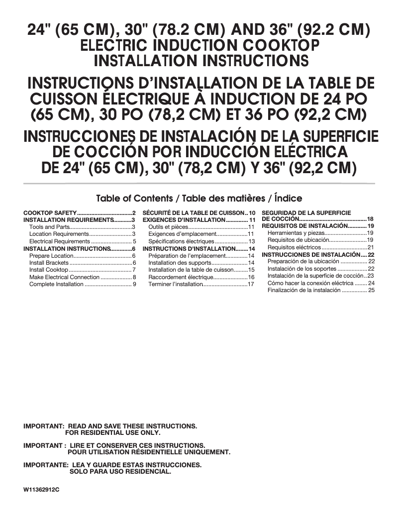 Page 1 of the manual Installation Guide Whirlpool WCI55US0JS
