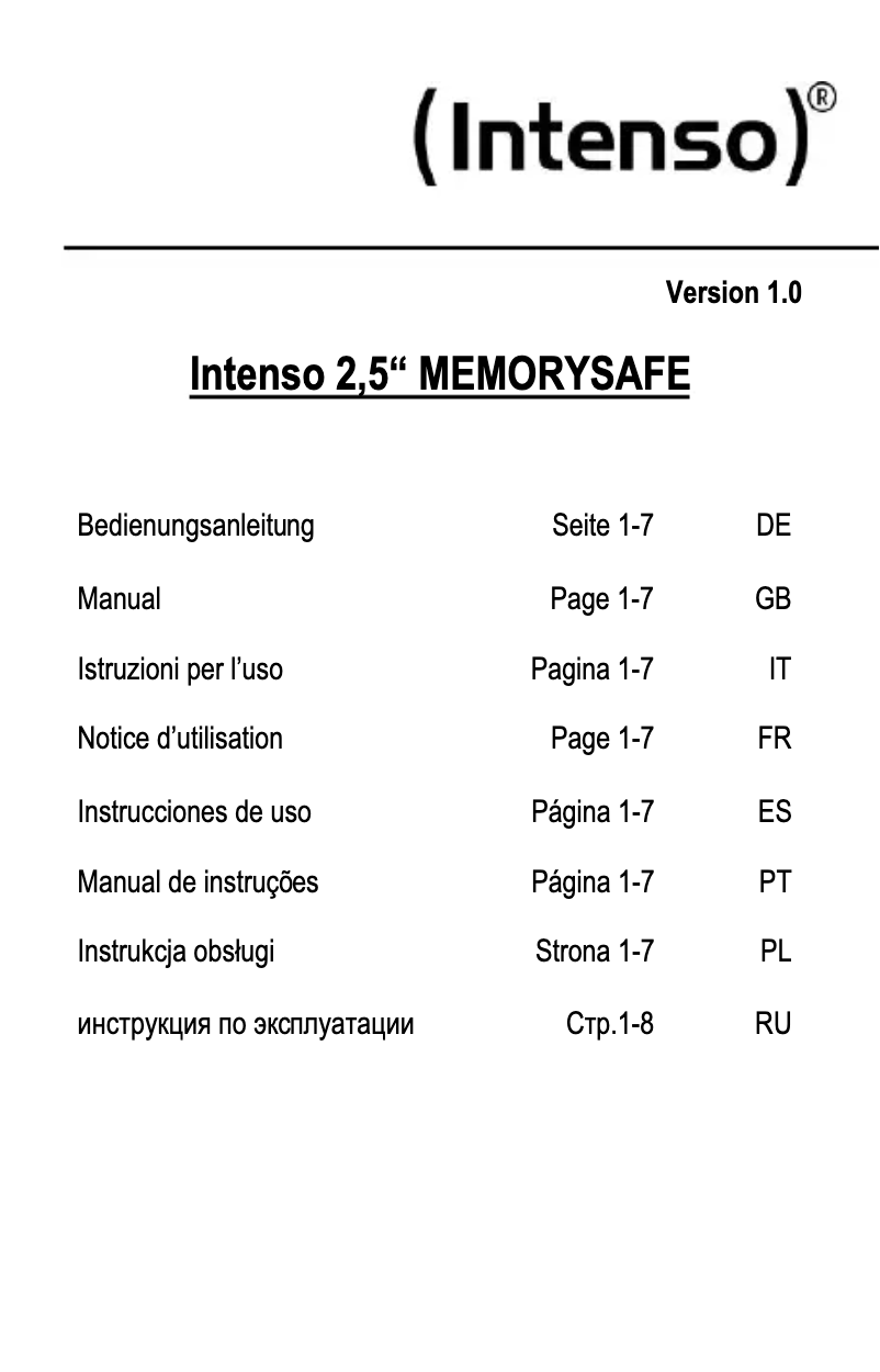Page 1 of the manual User Manual Intenso 2.5 Memory Safe