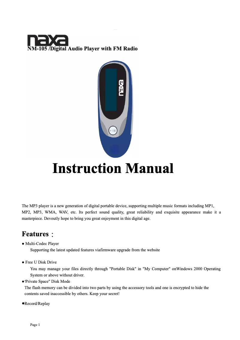 Image de la première page du manuel de l'appareil NM-105
