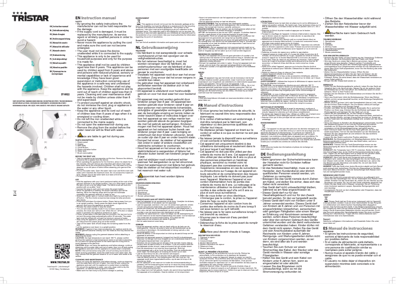 Page 1 of the manual User Manual TriStar ST-8922