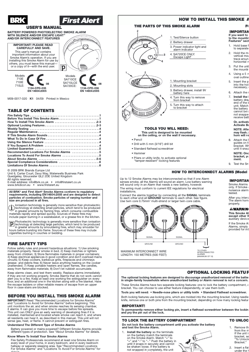 Page 1 of the manual User Manual First Alert 710E
